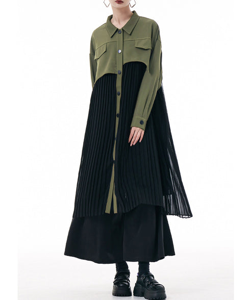 Pleated Patchwork Long Blouse