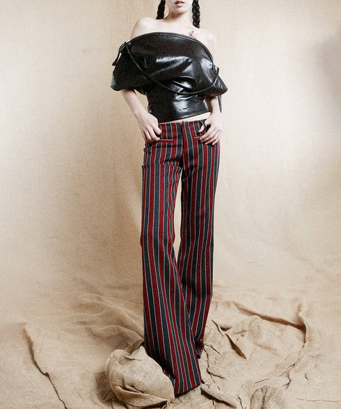 Striped Low Waist Bootcut Pants