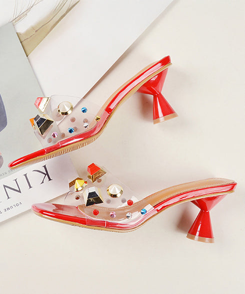Cone Heel Colorful Jewel Sandals