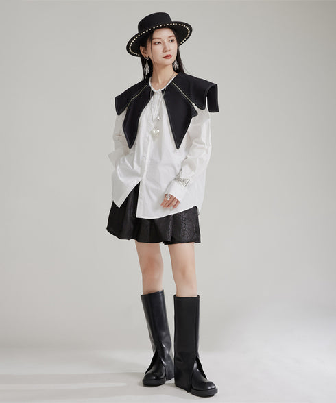 Zipper Big Collar Blouse