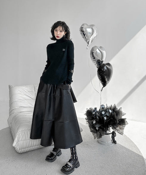 Splicing Zipper Flare Skirt