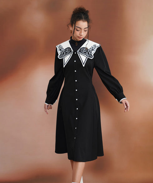 Deer Embroidery Collar Dress