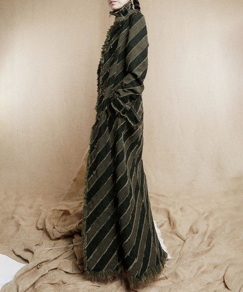 Diagonal Striped Denim Long Coat