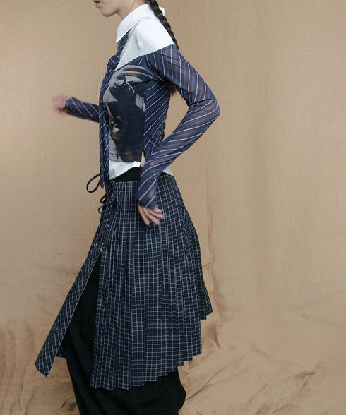 Diagonal Striped Tie Blouse