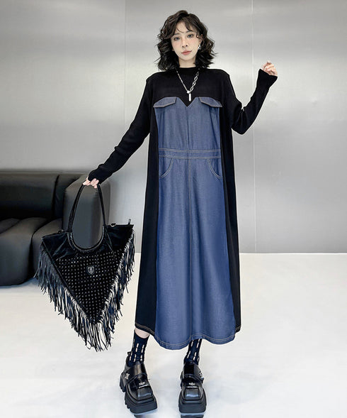 Denim Switching Dress