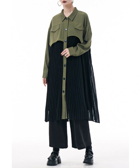 Pleated Patchwork Long Blouse