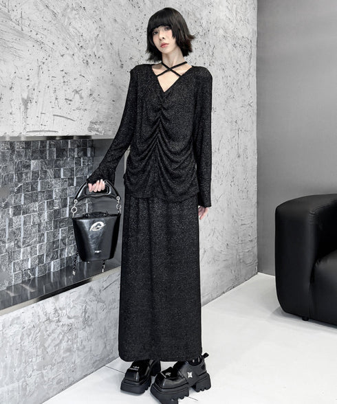 Shiny Gathered Top & Skirt