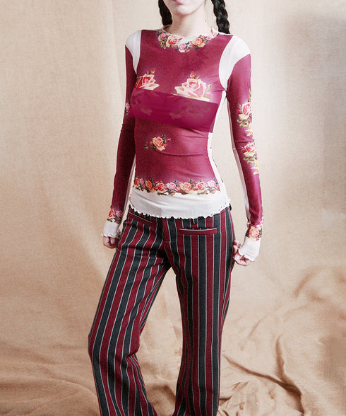 Striped Low Waist Bootcut Pants