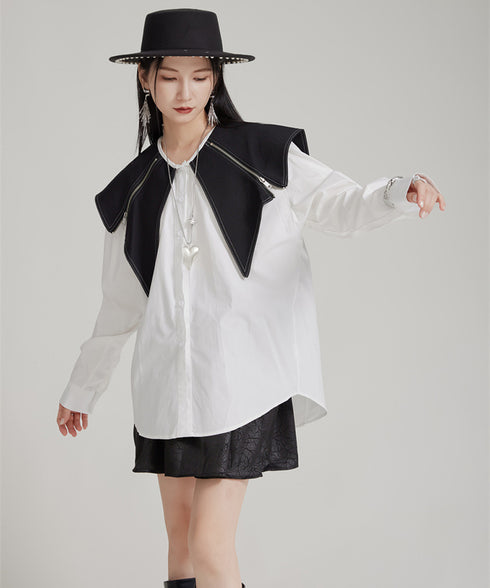 Zipper Big Collar Blouse