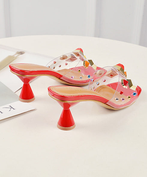 Cone Heel Colorful Jewel Sandals
