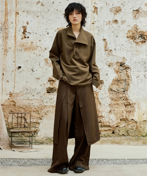 Retro Button Stand Collar Blouse