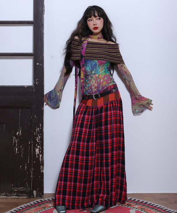 Retro Check Switching Skirt