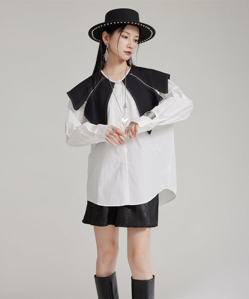 Zipper Big Collar Blouse