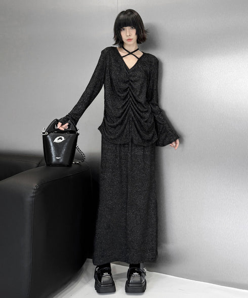 Shiny Gathered Top & Skirt