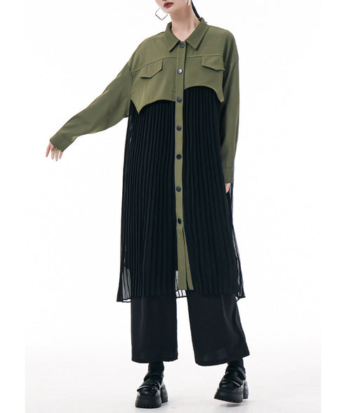 Pleated Patchwork Long Blouse