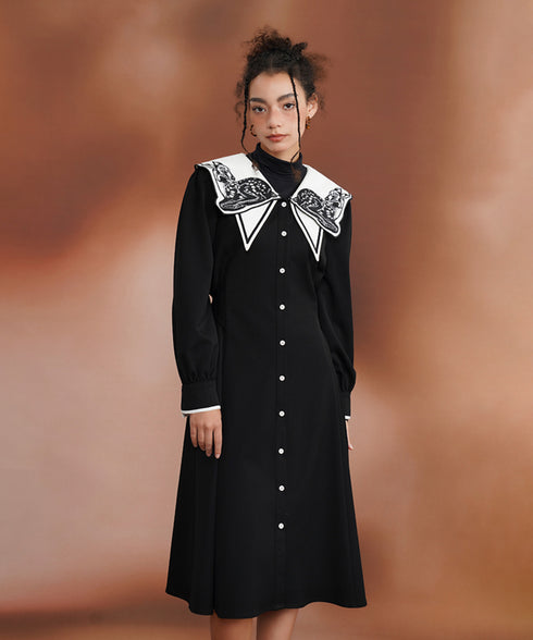 Deer Embroidery Collar Dress