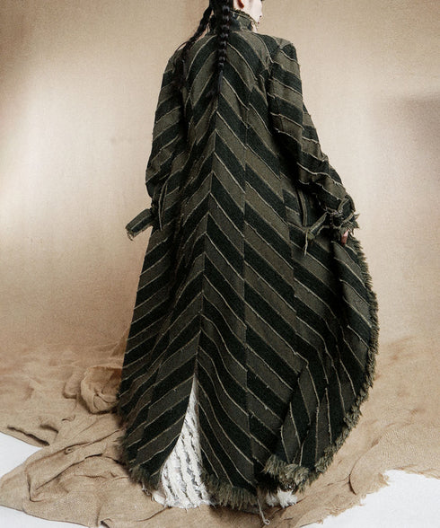 Diagonal Striped Denim Long Coat