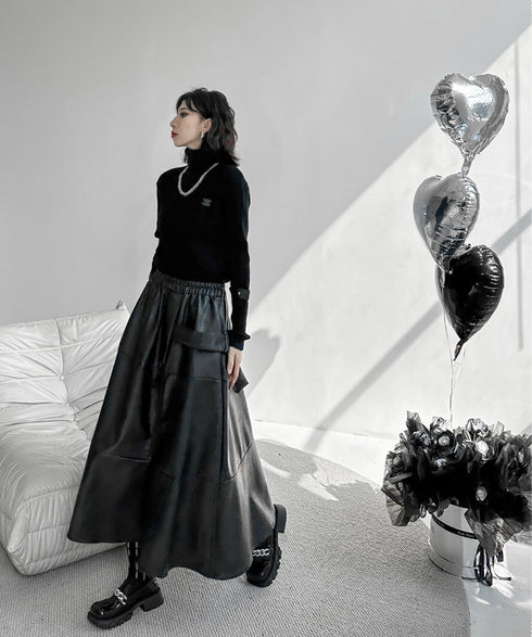 Splicing Zipper Flare Skirt