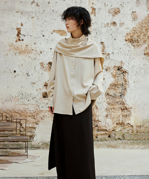 Cross Stand Collar Scarf Blouse