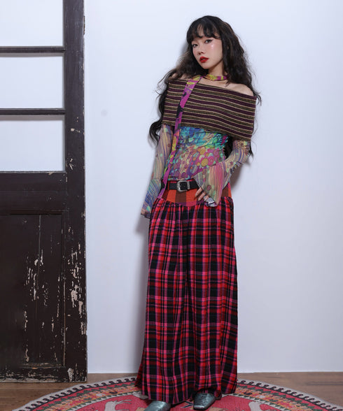 Retro Check Switching Skirt