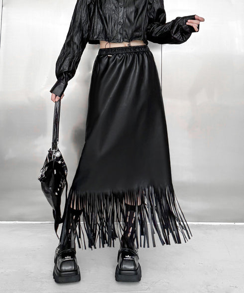 Faux Leather Fringe Skirt