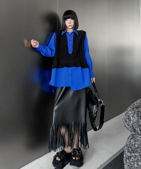 Faux Leather Fringe Skirt