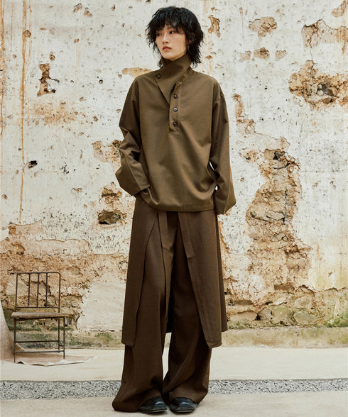 Retro Button Stand Collar Blouse