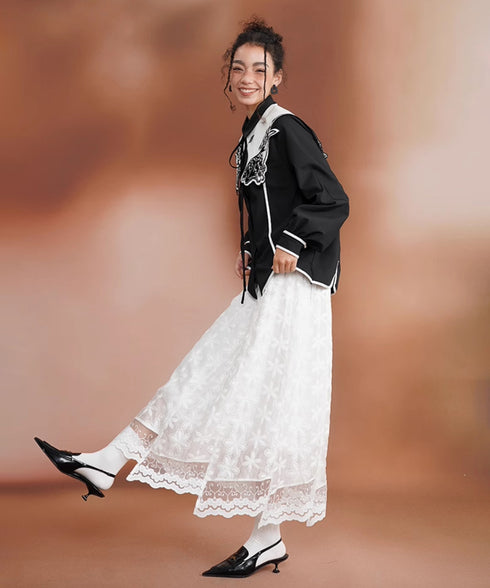 Deer Embroidery Collar Blouse