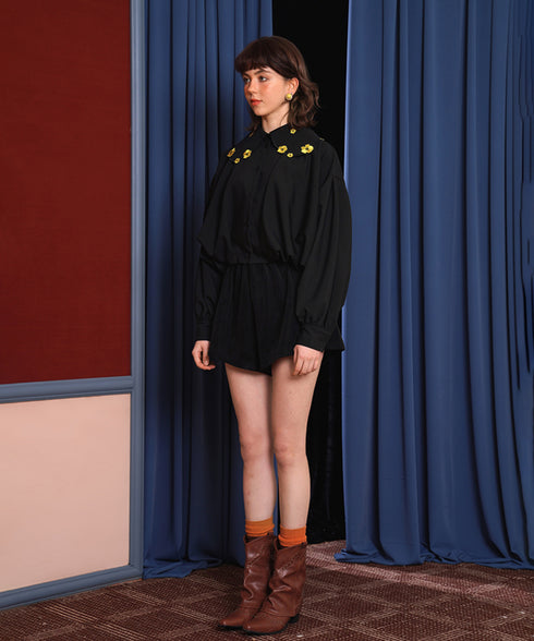 Small Flower Embroidery Collar Blouse