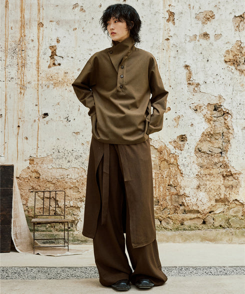 Retro Button Stand Collar Blouse