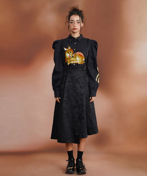 Deer Print Puff Sleeve Blouse