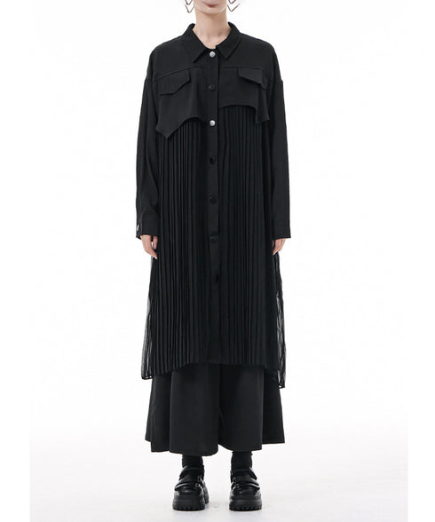 Pleated Patchwork Long Blouse