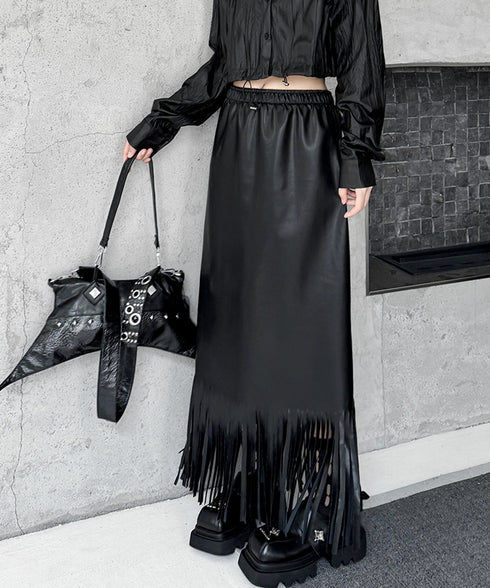 Faux Leather Fringe Skirt