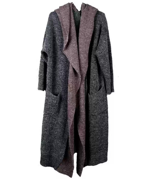 Contrast Color Long Knit Jacket