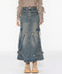 Ribbon Splicing Denim Skirt