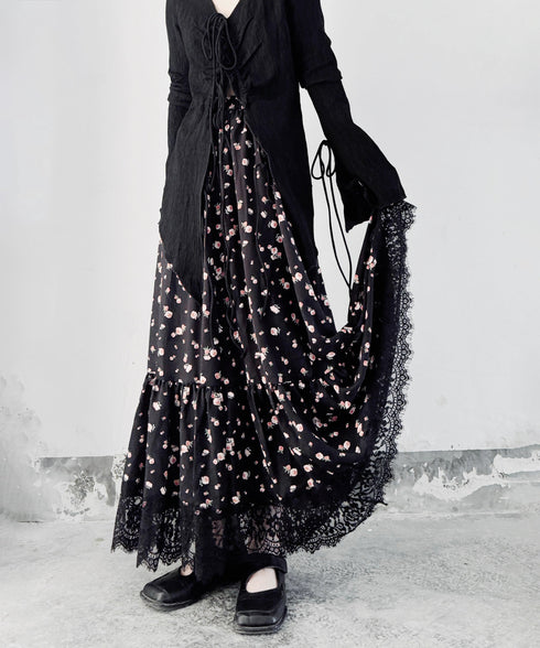 Hem Lace Flower Flare Skirt