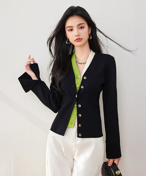 Contrast Double Cardigan