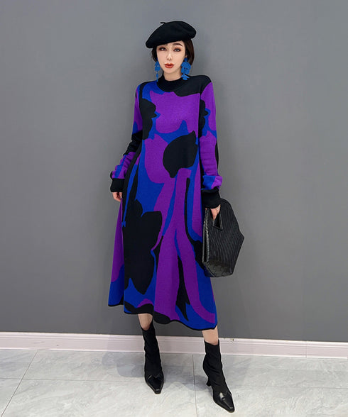 Blocking Collar Knit Dress