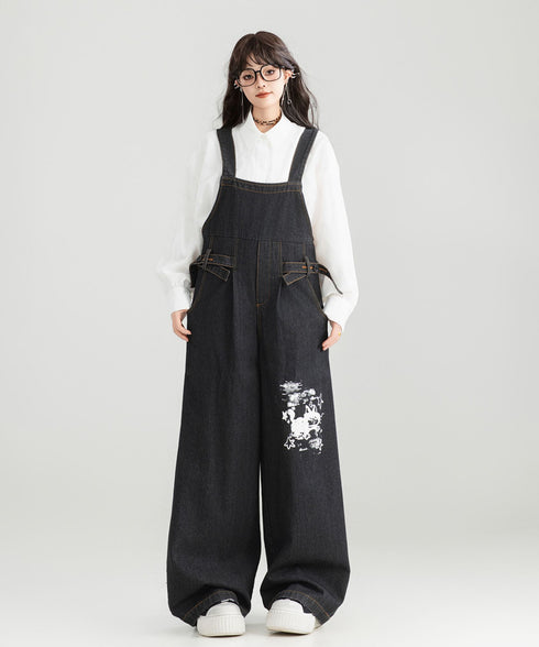 Wide-leg Denim Overalls
