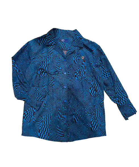 Checkerboard Drawstring Blouse