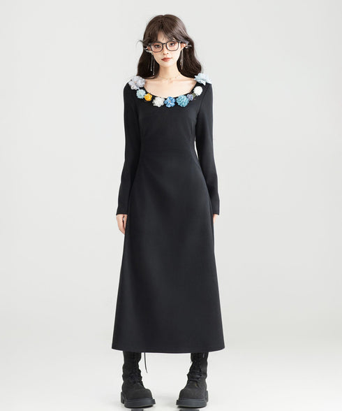 Flower Decoration U-neck Dress
