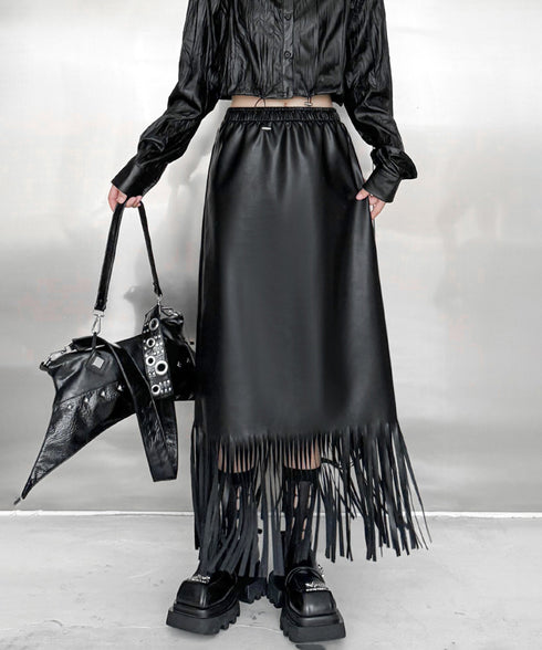 Faux Leather Fringe Skirt