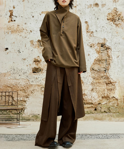 Retro Button Stand Collar Blouse