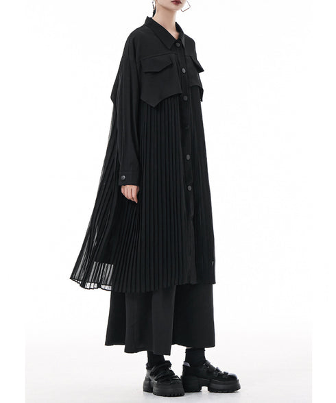 Pleated Patchwork Long Blouse