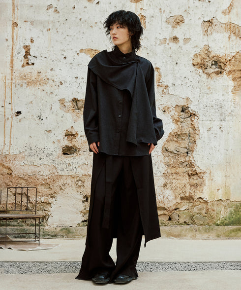 Cross Stand Collar Scarf Blouse