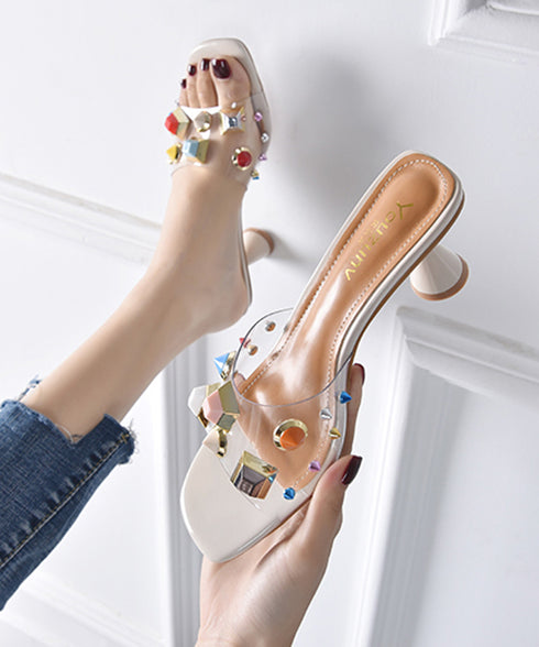 Cone Heel Colorful Jewel Sandals