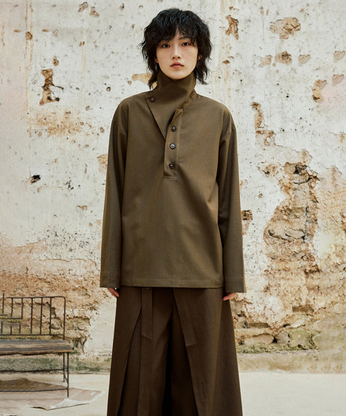 Retro Button Stand Collar Blouse