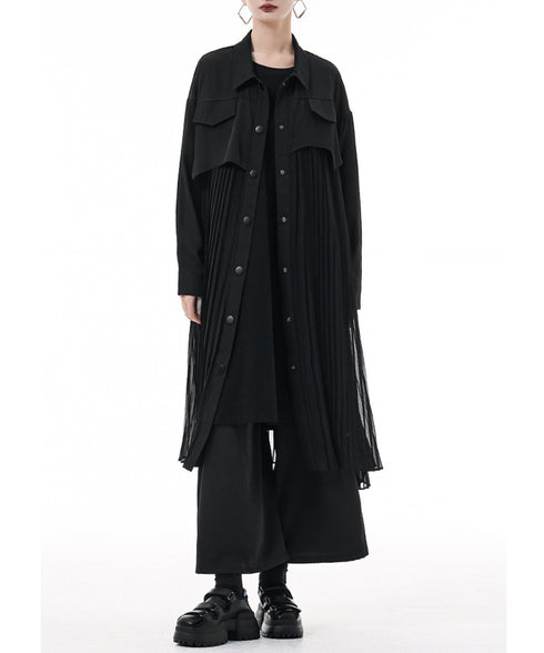 Pleated Patchwork Long Blouse