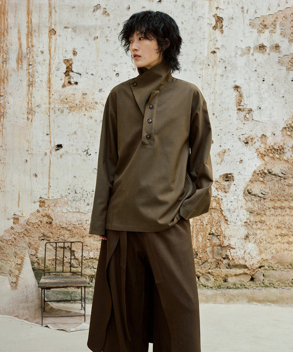 Retro Button Stand Collar Blouse