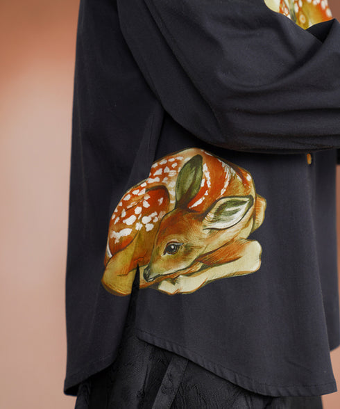 Deer Print Puff Sleeve Blouse